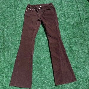 y2k true religion chocolate brown corduroy low rise flared pants